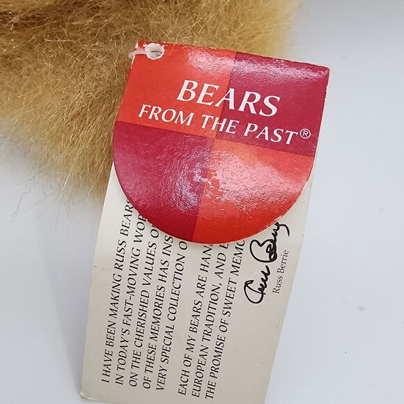 Russ Berrie Pennington Brown Bear Plush 12" Sits Up Gold Bow Tag Attached #2818 - Picture 9 of 9